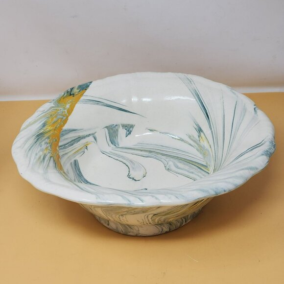 Vintage 1977 Handcrafted Ceramic Pitcher & Basin Set With Swirl Design Farmhouse - Picture 3 of 14